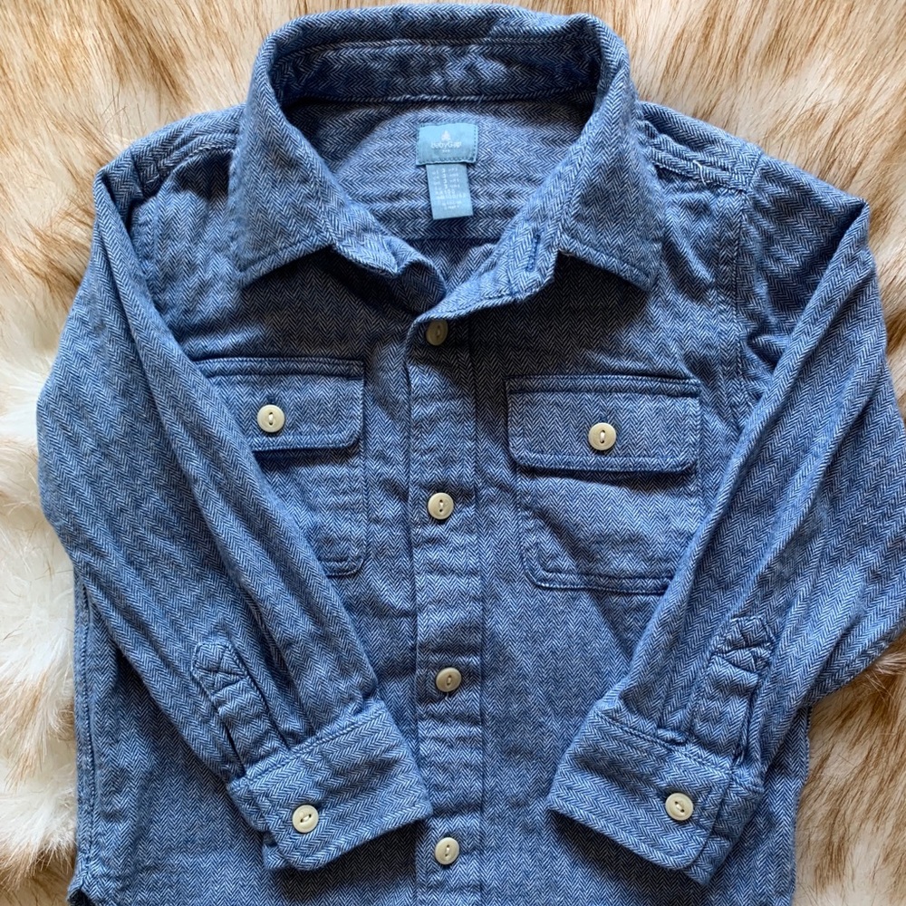 Gap long sleeve blue herringbone flannel shirt 3t